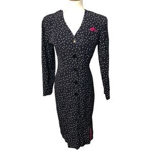 Scarlett vintage navy blue white accents with large button detail front dress